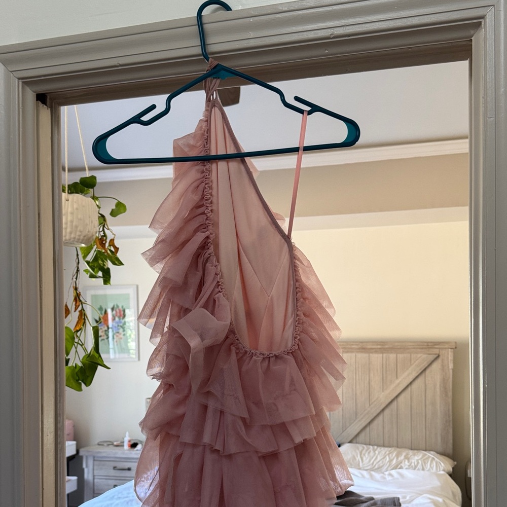 Betsy & Adam Pink Ruffled Prom Dress - Picture 3 of 3